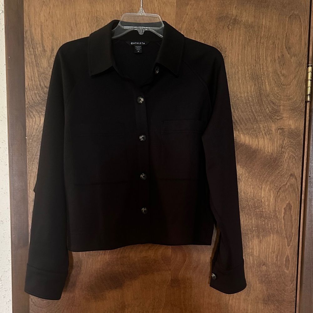 Athleta Endless Black Button-Down jacket